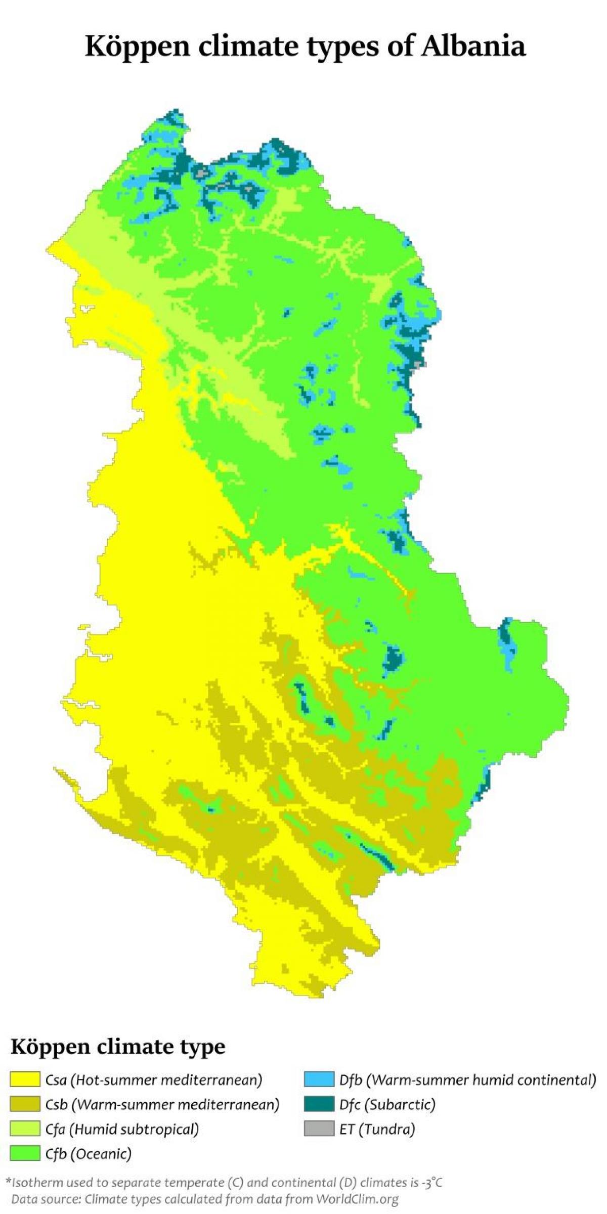 Albania ilmasto kartta - Kartta Albanian ilmasto (Etelä-Euroopassa -  Eurooppa)