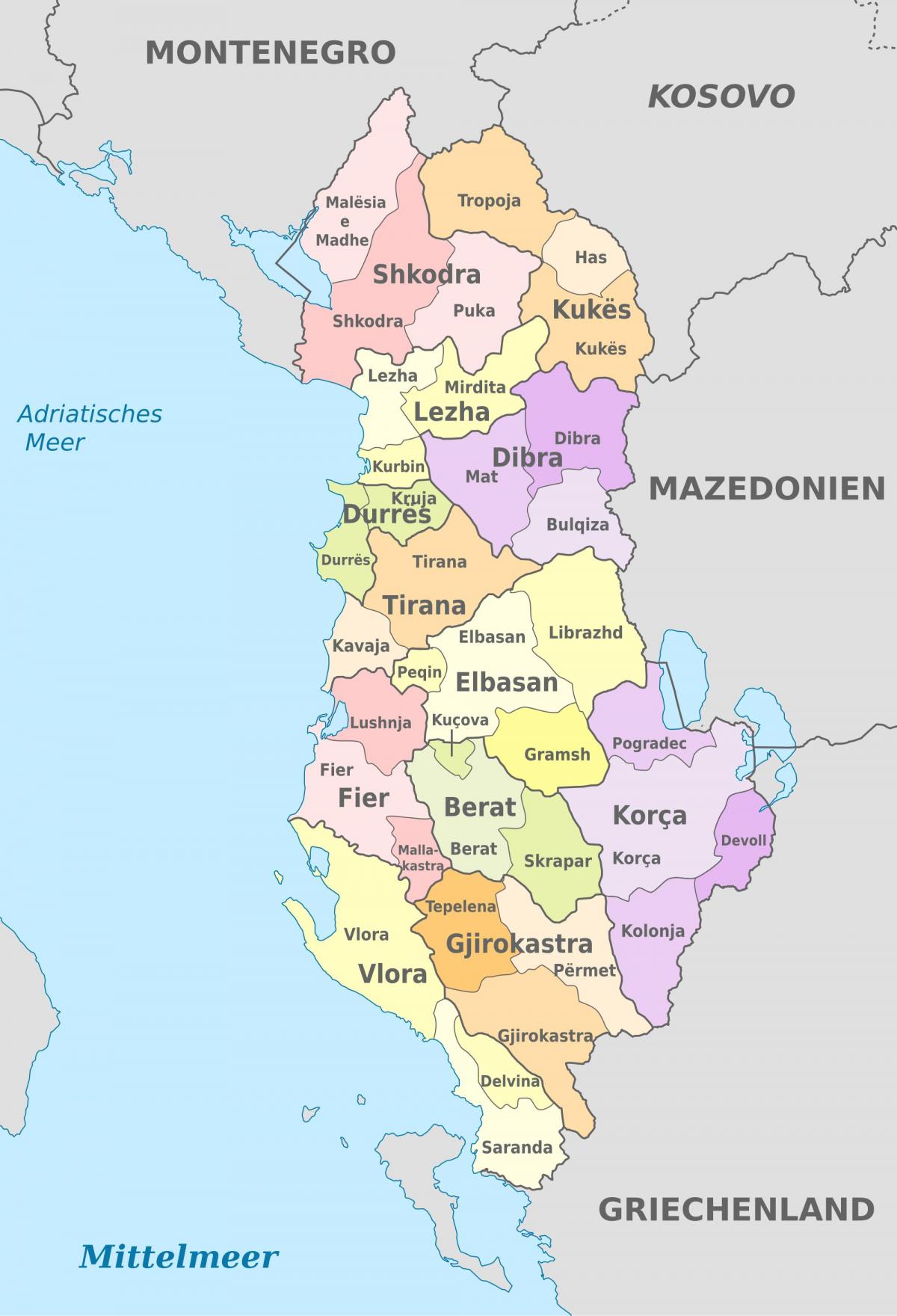 kartta Albanian poliittinen