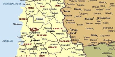 Kartta Albanian rannikolla